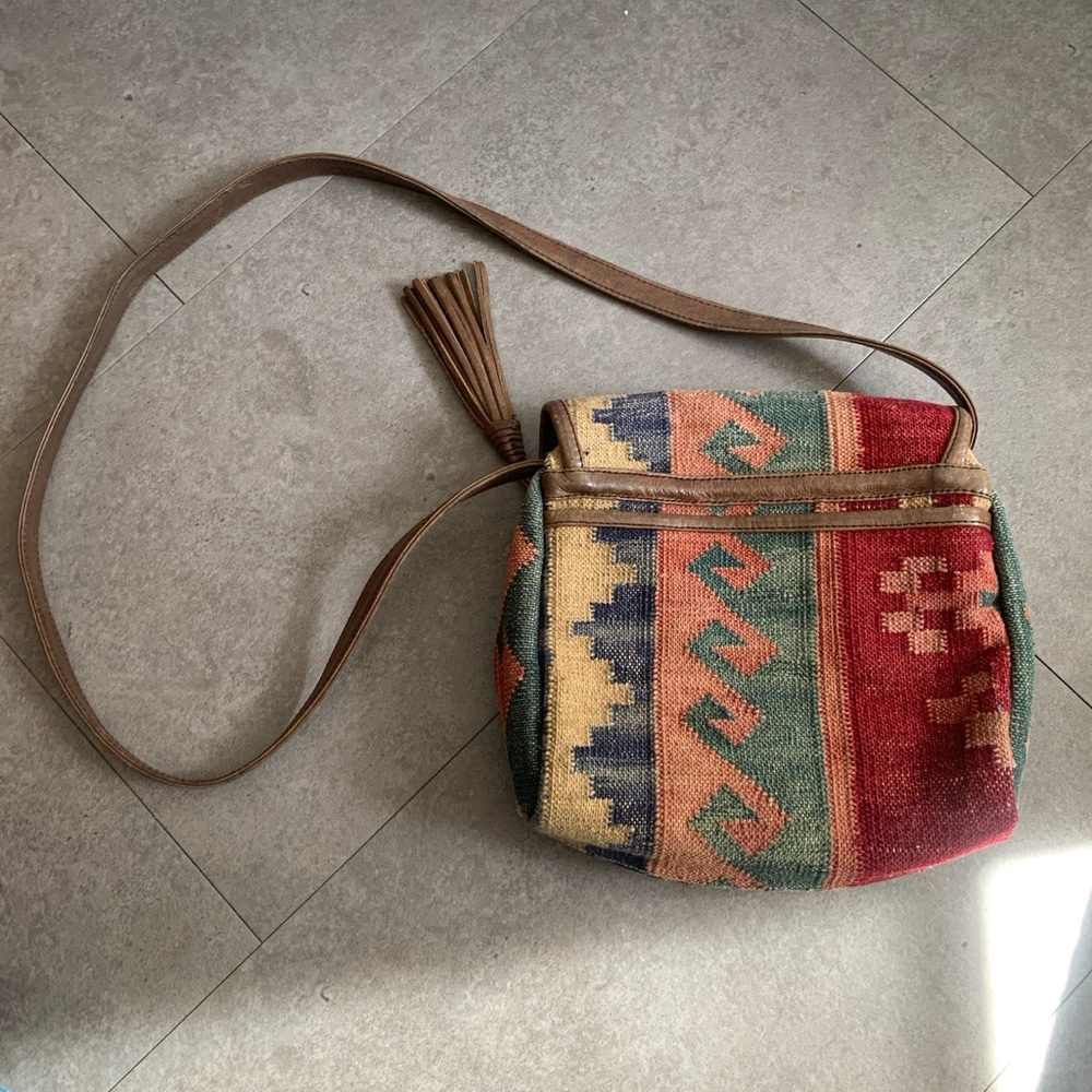 Vintage Wool and Leather Kilim Bag - Picture 2 of 7